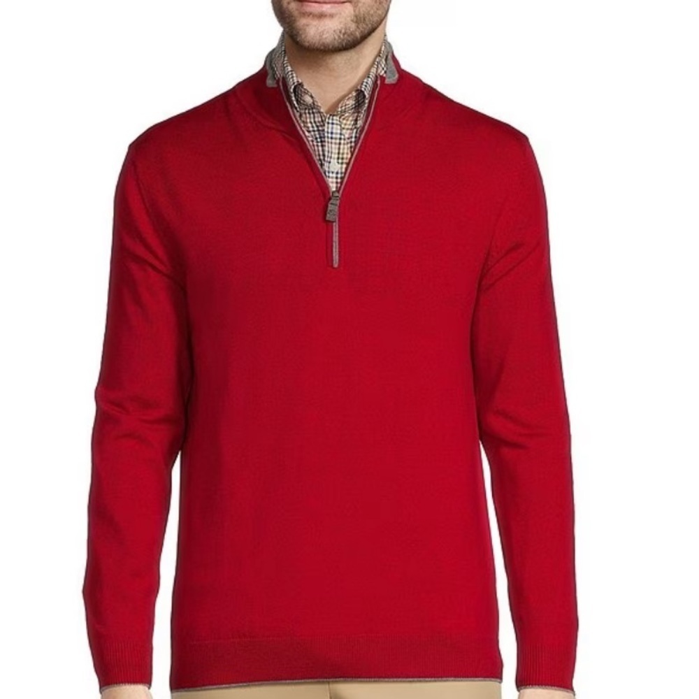 Hart Schaffner Marx Quarter-Zip Sweater red Medium 100% merino wool - Picture 2 of 11